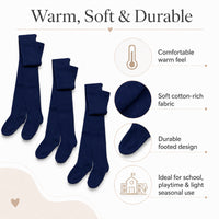 Sock Stack Girls Cotton Lycra Tights 3 Pairs Cotton Rich Back To School Uniform Reinforced Heel Toe Multipack Value