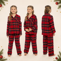 Daisy Dreamer girls' check pyjama set by Sock Stack, red and cream cotton-rich long sleeve button-up PJs for ages 3-14.