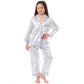 Girls Long Sleeve Satin Silk Pyjama Set Comfortable Button-Down Sleepwear in Black Pink Grey Sizes 5-14 YRS by Daisy Dreamer. Buy now for £14.00.