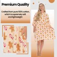 Camisón holgado para mujer Daisy Dreamer con estampado de bastones de caramelo y pan de jengibre, 100 % algodón, manga corta, talla única del Reino Unido