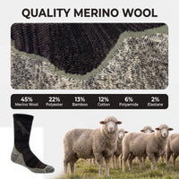 Sock Stack men's merino wool hiking socks in four pairs, showing cushioned soles and ankle-length design for UK sizes 6-11.