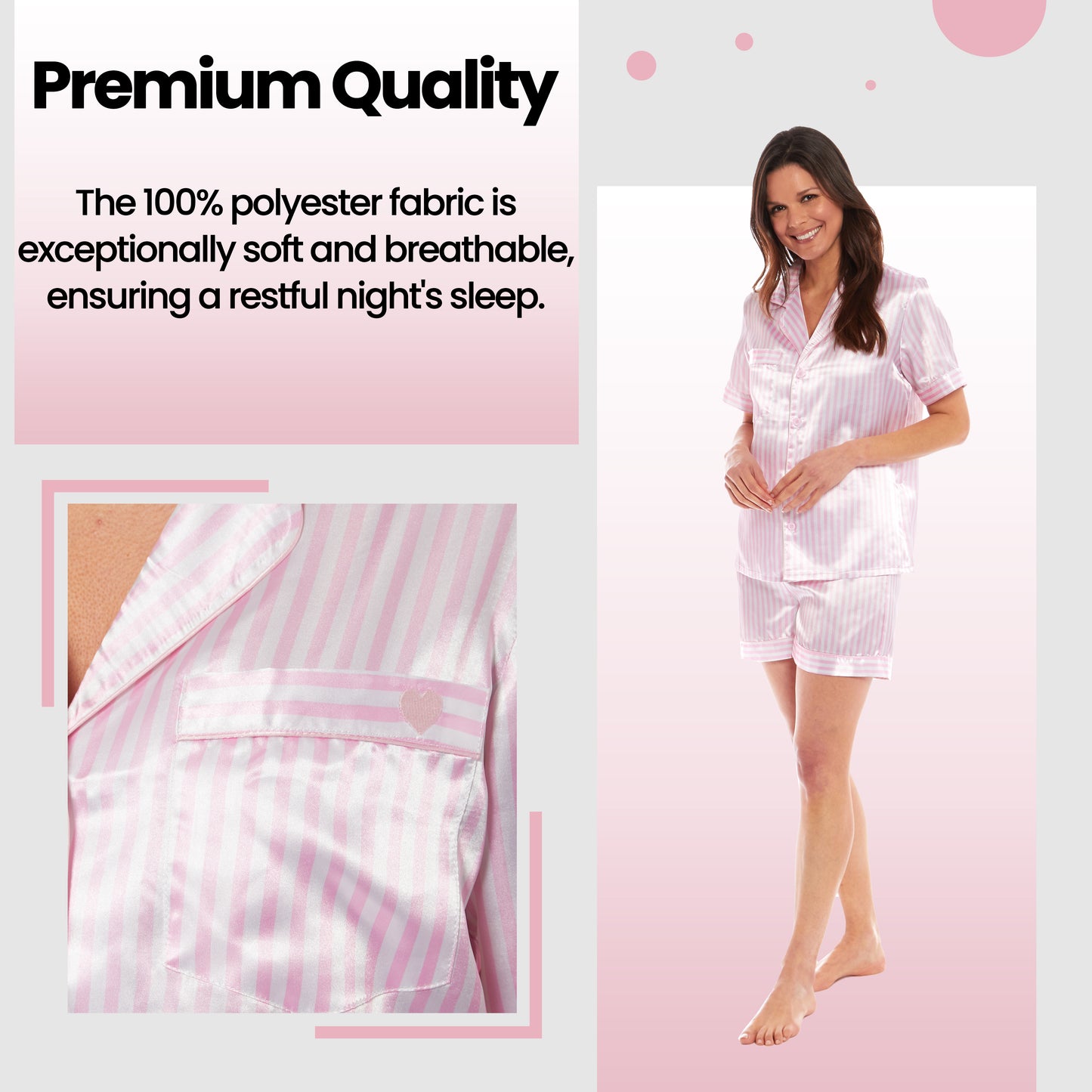 Women's Satin Silk Short Pyjama Set Soft Breathable Nightwear Loungewear PJs Black Pink Grey UK Sizes 8-22 by Daisy Dreamer. Buy now for £10.00.