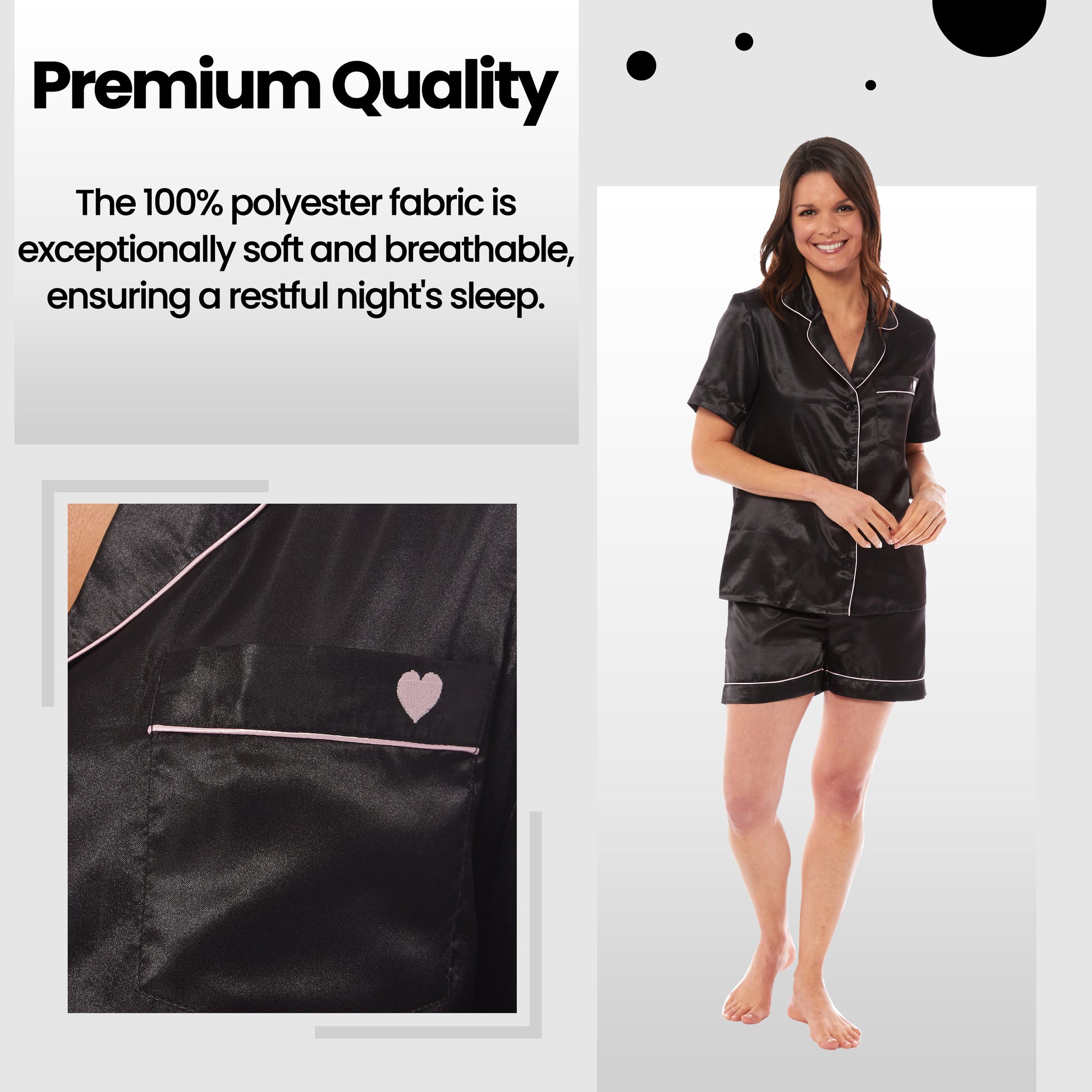 Women's Satin Silk Short Pyjama Set Soft Breathable Nightwear Loungewear PJs Black Pink Grey UK Sizes 8-22 by Daisy Dreamer. Buy now for £10.00.