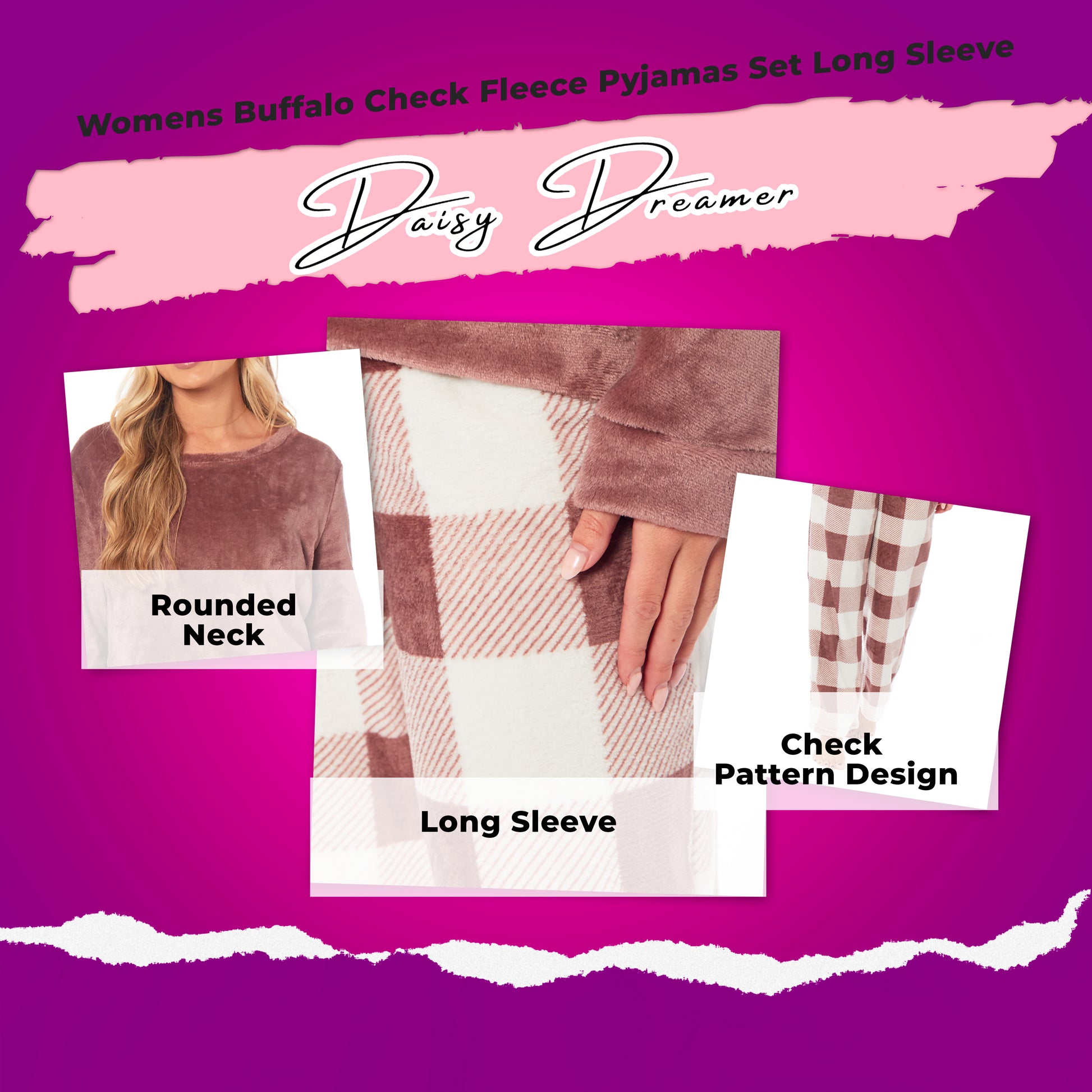 Women's Buffalo Check Fleece Pyjamas Set Long Sleeve Top and Bottoms Warm Nightwear Stylish Loungewear Multiple Sizes Available by Daisy Dreamer. Buy now for £15.00.