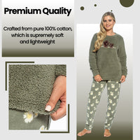 Conjunto de pijama de jersey de algodón con estampado de vaca Highland para mujer Daisy Dreamer, manga larga, ropa cómoda