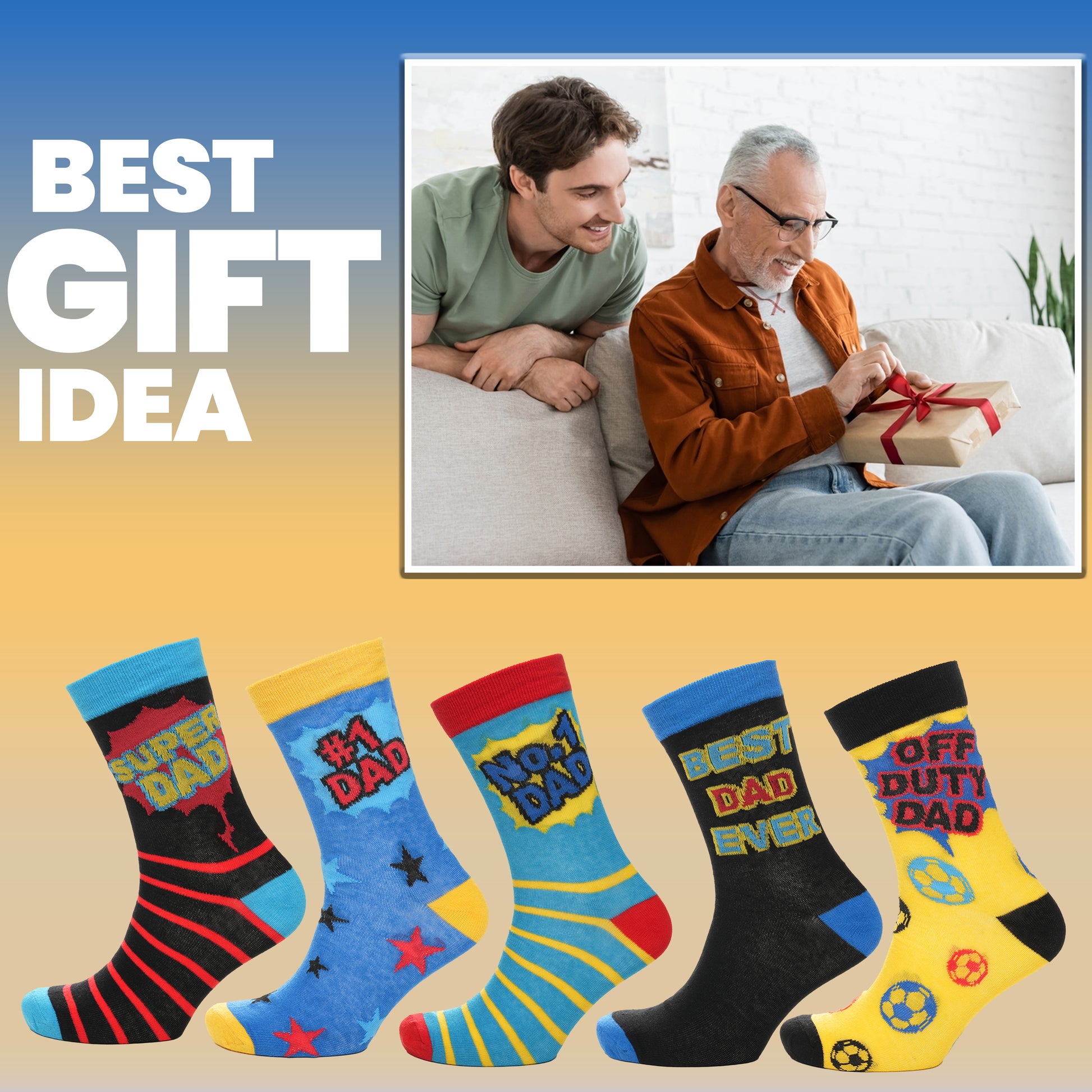 5 Pack Mens Cotton Rich Novelty Dad Socks Colourful Breathable Fun Gift for Fathers Day & Birthdays By Sock Stack. Buy now for £9.00.