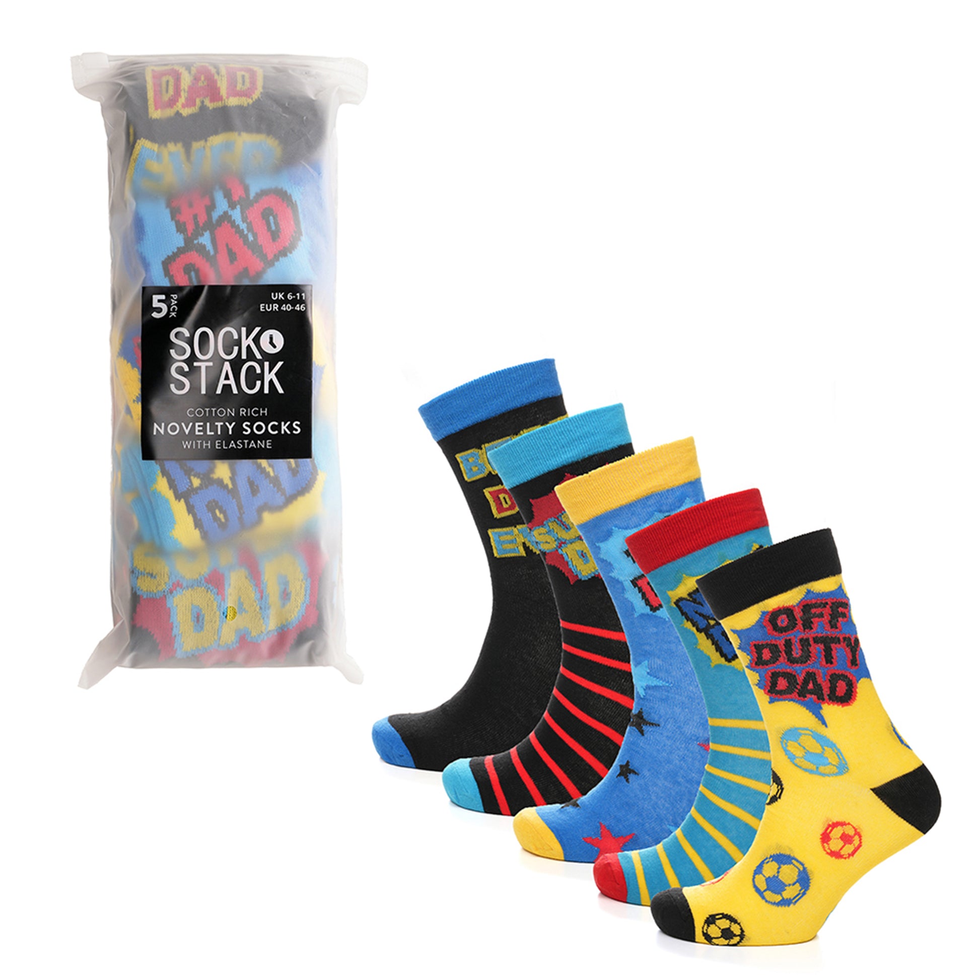 5 Pack Mens Cotton Rich Novelty Dad Socks Colourful Breathable Fun Gift for Fathers Day & Birthdays By Sock Stack. Buy now for £9.00.