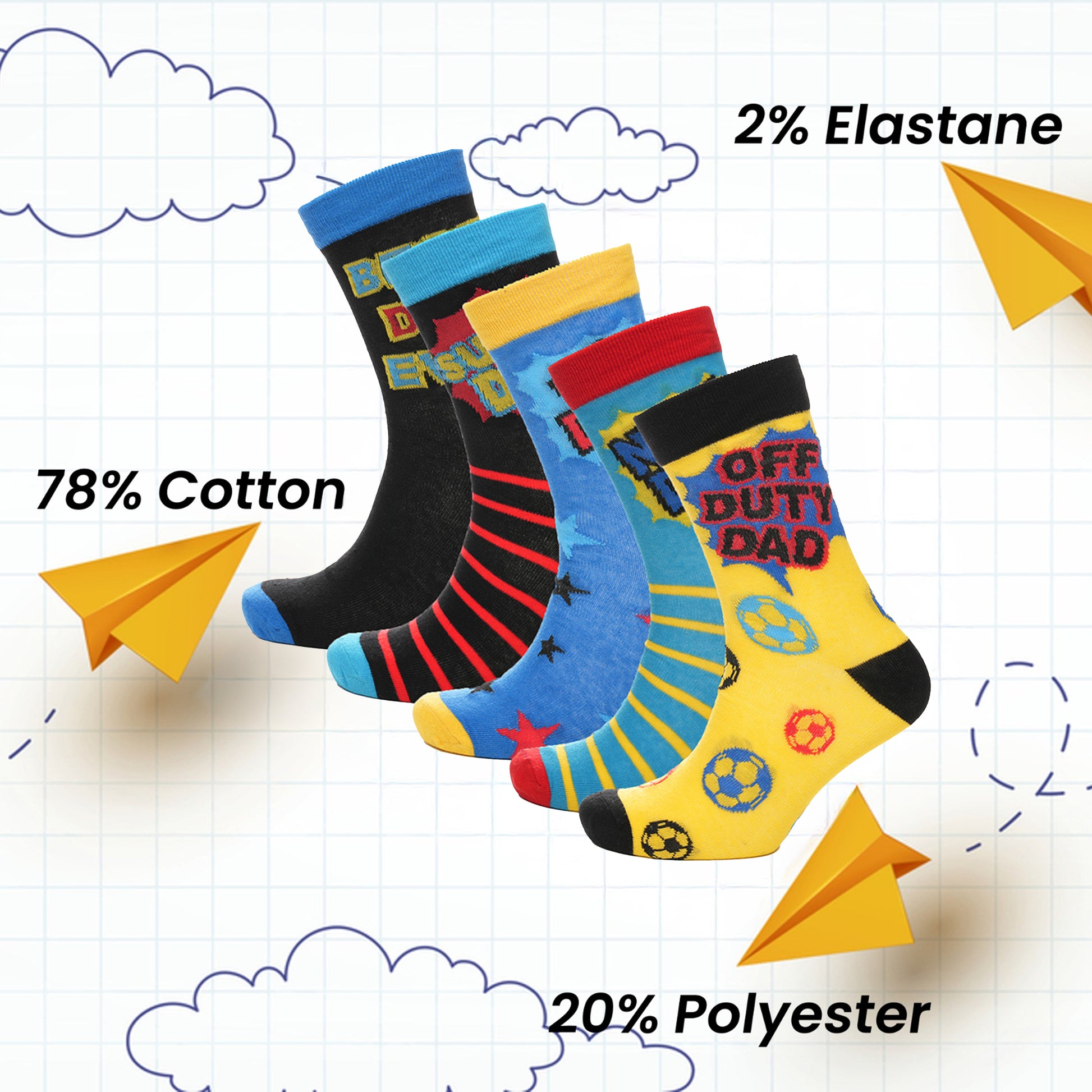 5 Pack Mens Cotton Rich Novelty Dad Socks Colourful Breathable Fun Gift for Fathers Day & Birthdays By Sock Stack. Buy now for £9.00.