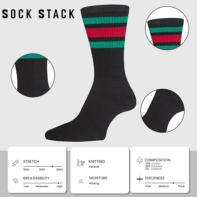 5 Pack Men's Stripes Sport Socks Cotton Durable Blend for Sports Casual & Everyday Designer Wear by Sock Stack UK 7-11 / STRIPES Socks