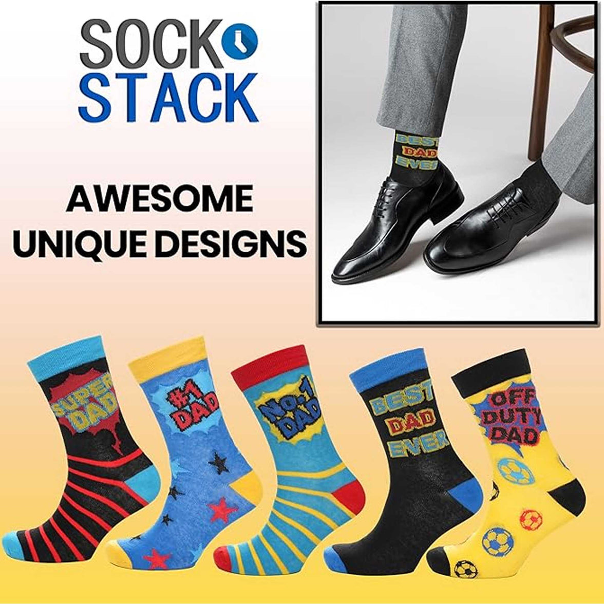 5 Pack Mens Cotton Rich Novelty Dad Socks Colourful Breathable Fun Gift for Fathers Day & Birthdays By Sock Stack UK 6-11 / DESIGN 1 Socks