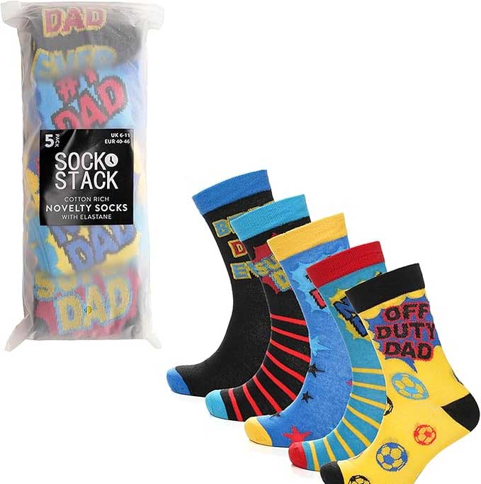 5 Pack Mens Cotton Rich Novelty Dad Socks Colourful Breathable Fun Gift for Fathers Day & Birthdays By Sock Stack UK 6-11 / DESIGN 1 Socks