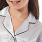 Girls Long Sleeve Satin Silk Pyjama Set Comfortable Button-Down Sleepwear in Black Pink Grey Sizes 5-14 YRS by Daisy Dreamer. Buy now for £14.00.