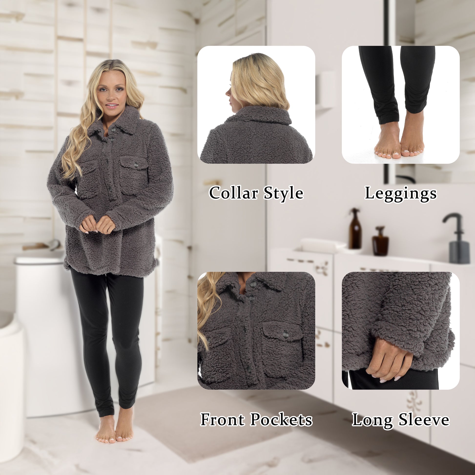 Women's Ultra-Soft Sherpa Lounge Set Long Sleeve Top and Leggings with Double Pockets Cozy Pajamas for Chilly Days Multiple Sizes Daisy Dreamer. Buy now for £20.00.