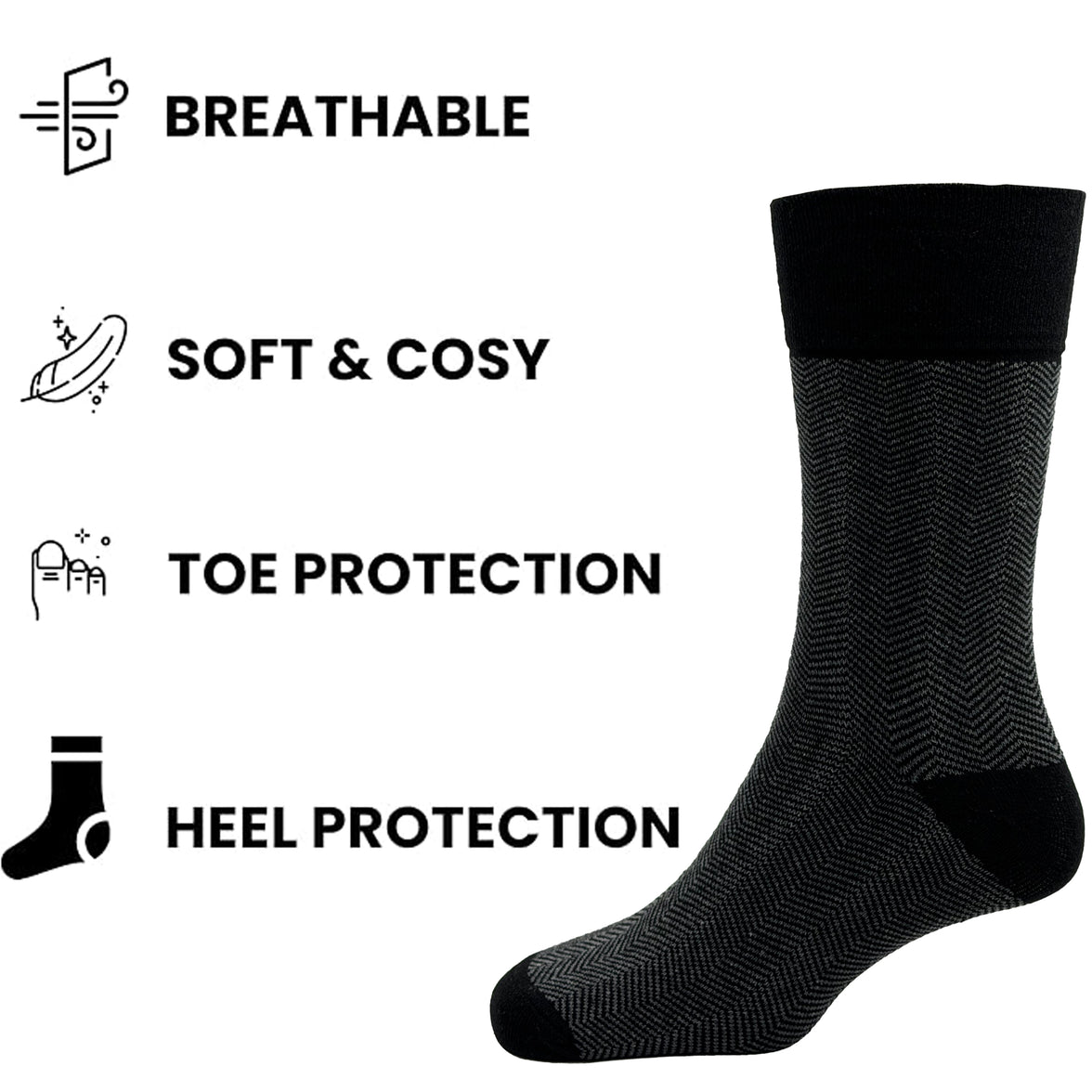 Sock Stack メンズ用糖尿病対応ノンエラスティック・ゆったりフィットソックス シェブロン柄 6足セット サイズ6～11 綿素材 快適なカフス 通気性 毎日使い