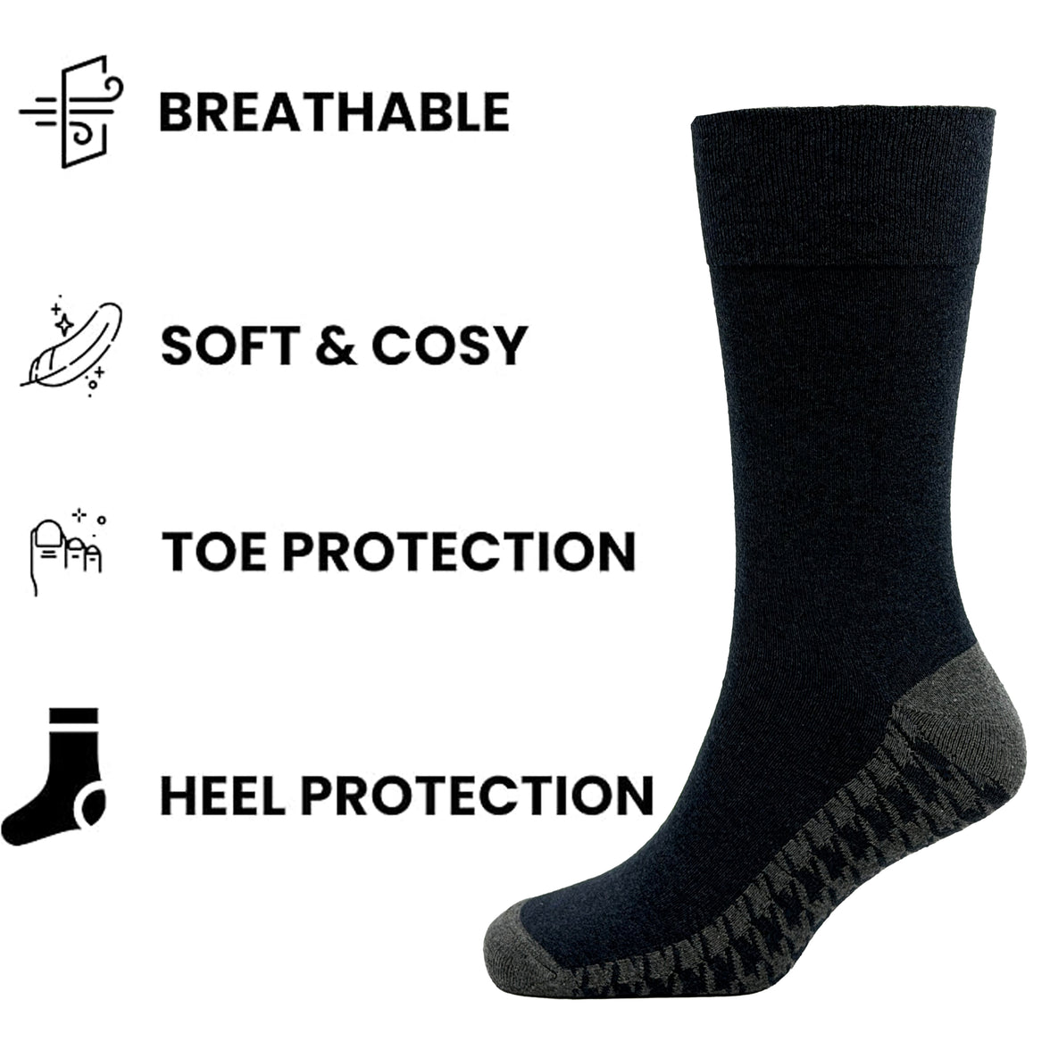 Sock Stack メンズ用糖尿病対応 ノンエラスティック ゆったりグリップソックス 千鳥格子 6足組 サイズ6～11 コットン製 快適な履き口 通気性 毎日使いに最適