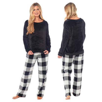 Women's Buffalo Check Fleece Pyjamas Set Long Sleeve Top and Bottoms Warm Nightwear Stylish Loungewear Multiple Sizes Available by Daisy Dreamer. Buy now for £15.00.