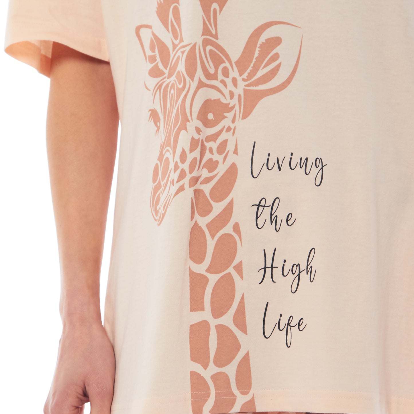 Women's Oversized Cotton T Shirt & Leggings PJ Set, Ladies Loungewear Sleepwear, Giraffe Zebra Printed Pyjama Designs