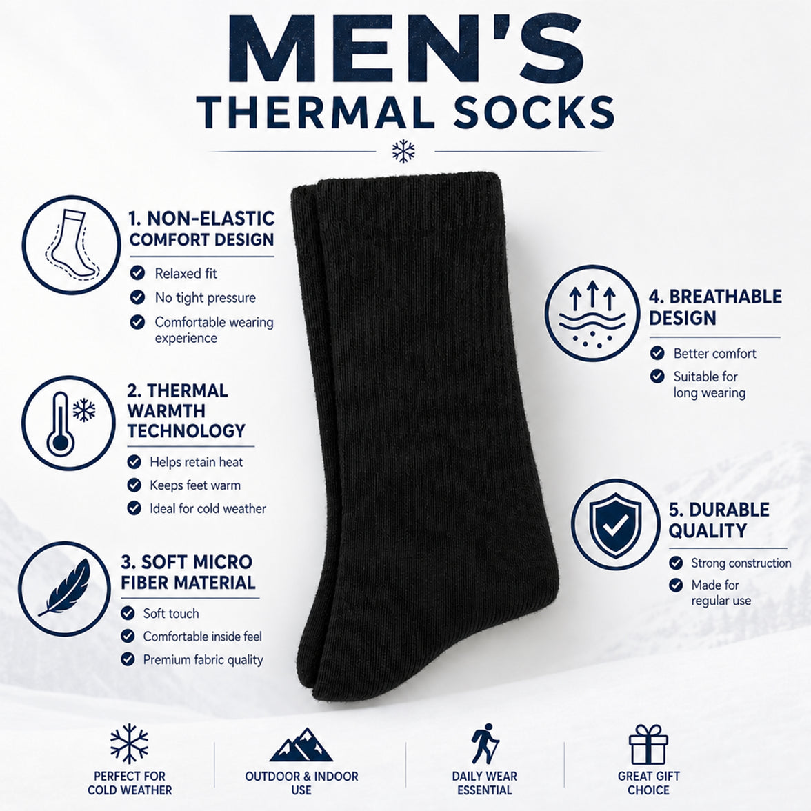 Heatwave Men's Thermal Crew Socks 6 Pairs Non-Elastic Loose Top Warm UK 6-11