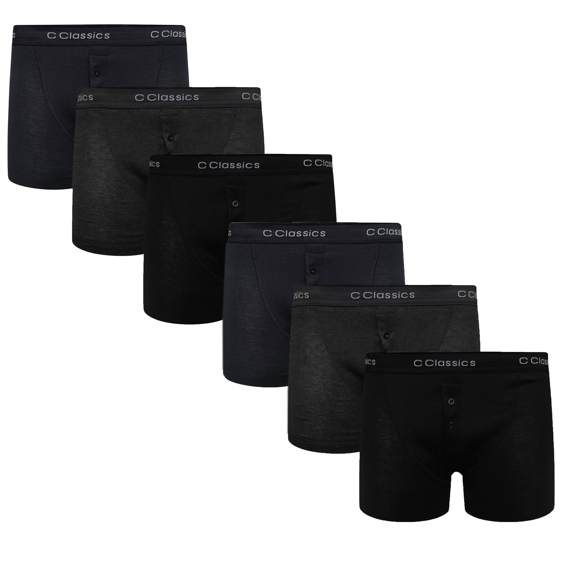 6 Pack Boys Boxer Shorts Cotton Rich Black Moisture-Wicking Button Fly Elasticated Breathable Underwear for Active Kids by Sock Stack. Buy now for £10.00.