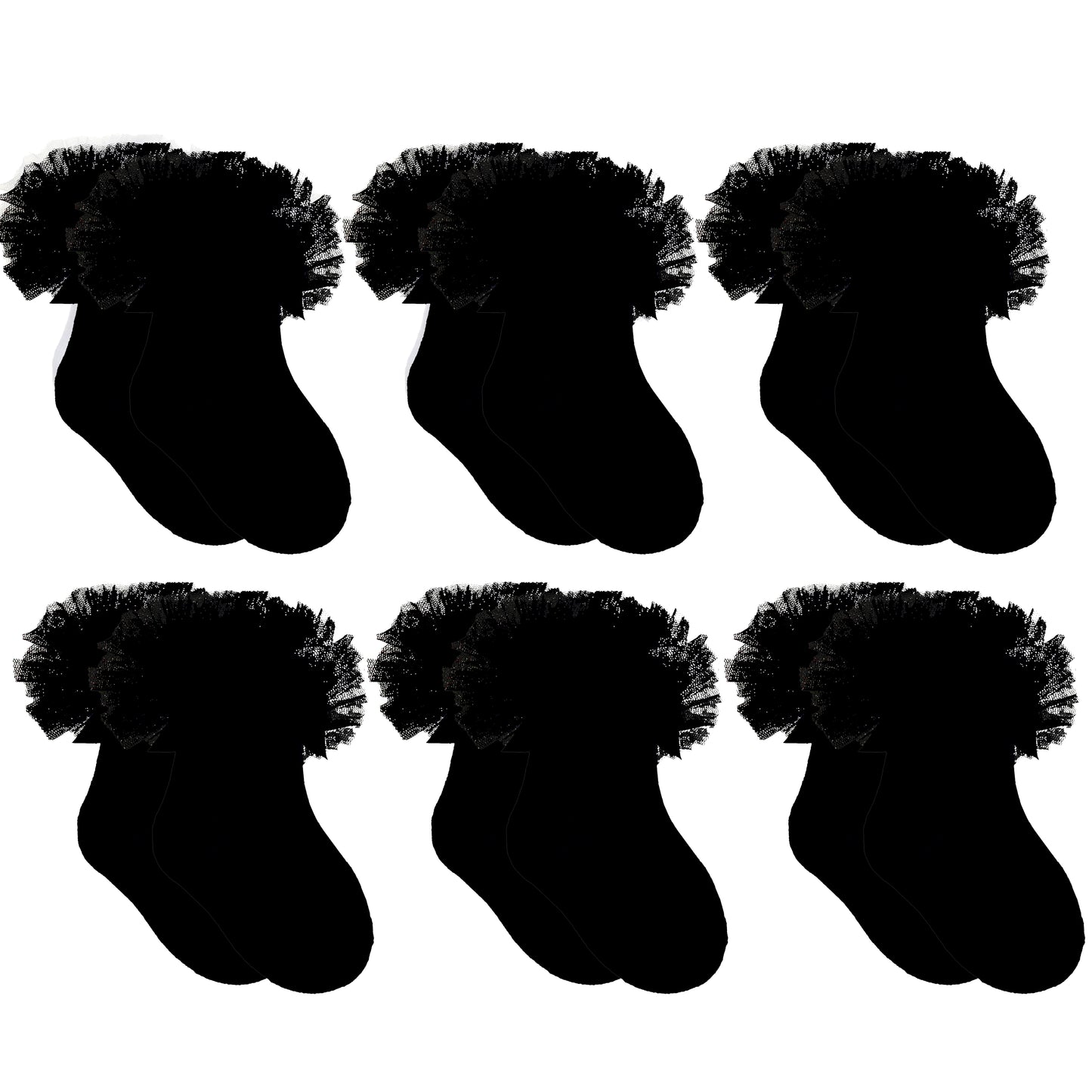 6 Pairs Black Girls Tutu Frilly Ankle Socks with Lace & Bow Super Soft Wedding Christening Sock by Sock Stack. Buy now for £10.00.