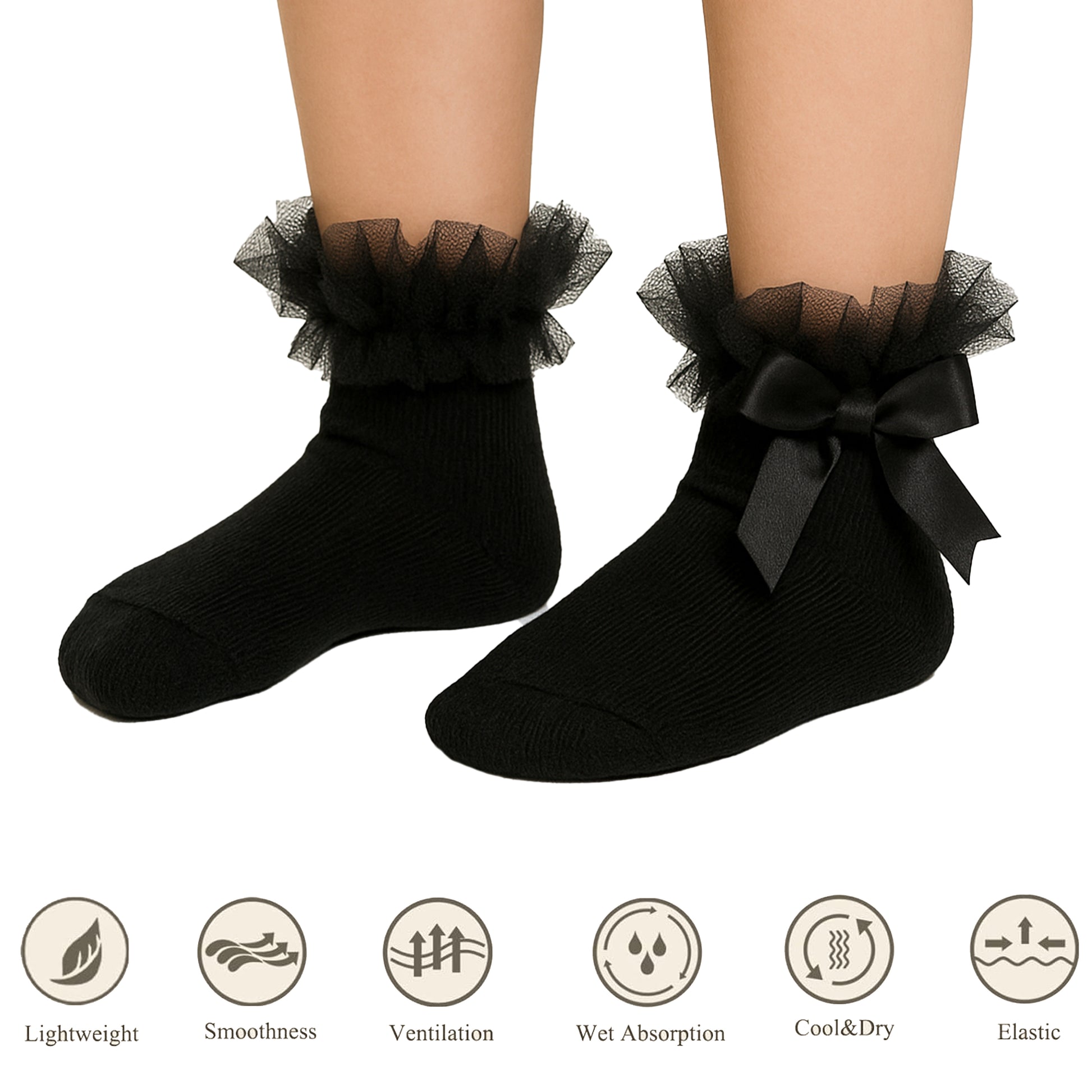 6 Pairs Black Girls Tutu Frilly Ankle Socks with Lace & Bow Super Soft Wedding Christening Sock by Sock Stack. Buy now for £10.00.