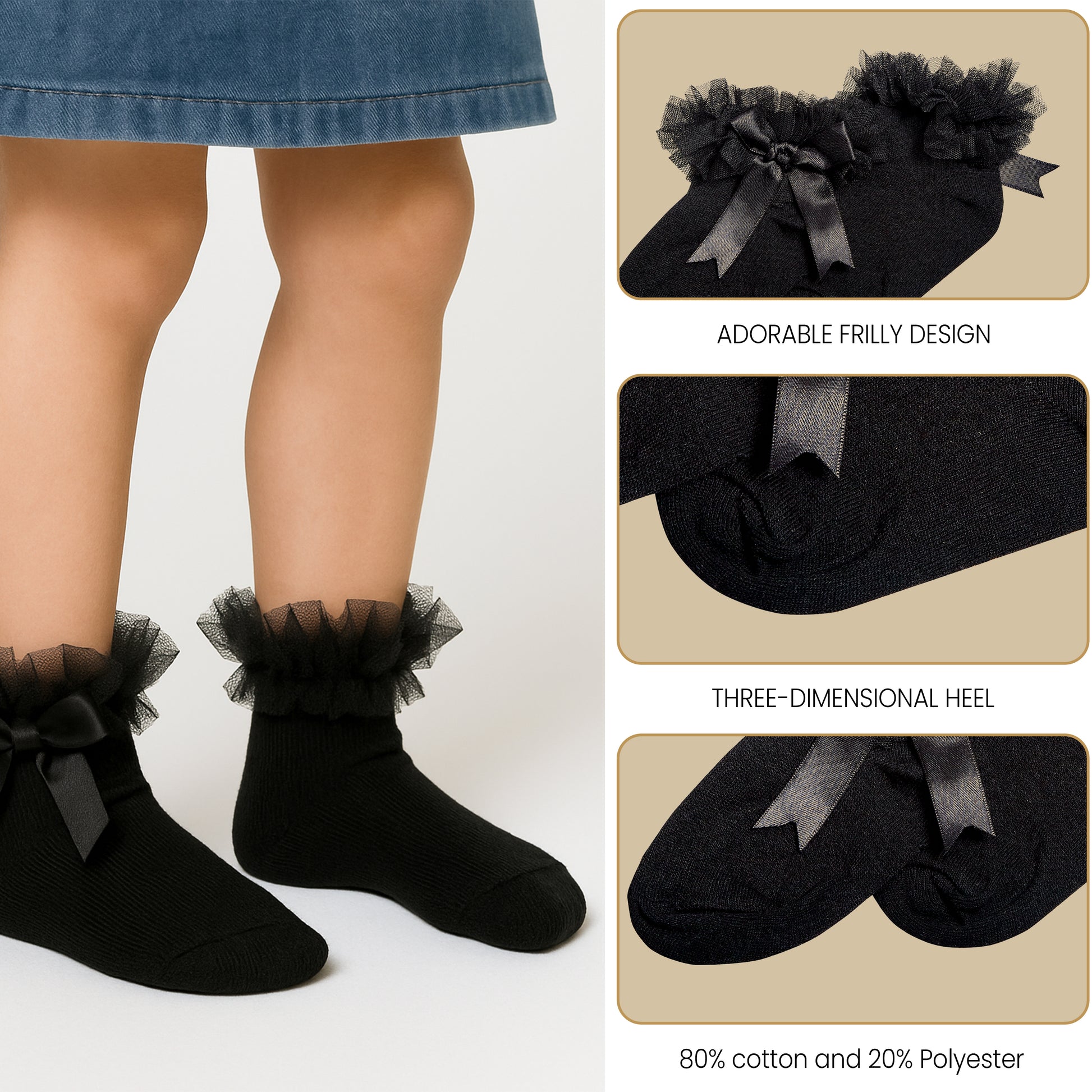 6 Pairs Black Girls Tutu Frilly Ankle Socks with Lace & Bow Super Soft Wedding Christening Sock by Sock Stack. Buy now for £10.00.