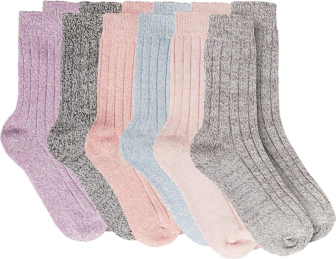 6 Pairs Chunky Wool Thermal Socks for Women Warm Thick Insulated Winter Socks for Outdoor Activities and Work Boots Size UK 4-7 EU 37-40 Assorted Colours Sock Stack. Buy now for £12.00.