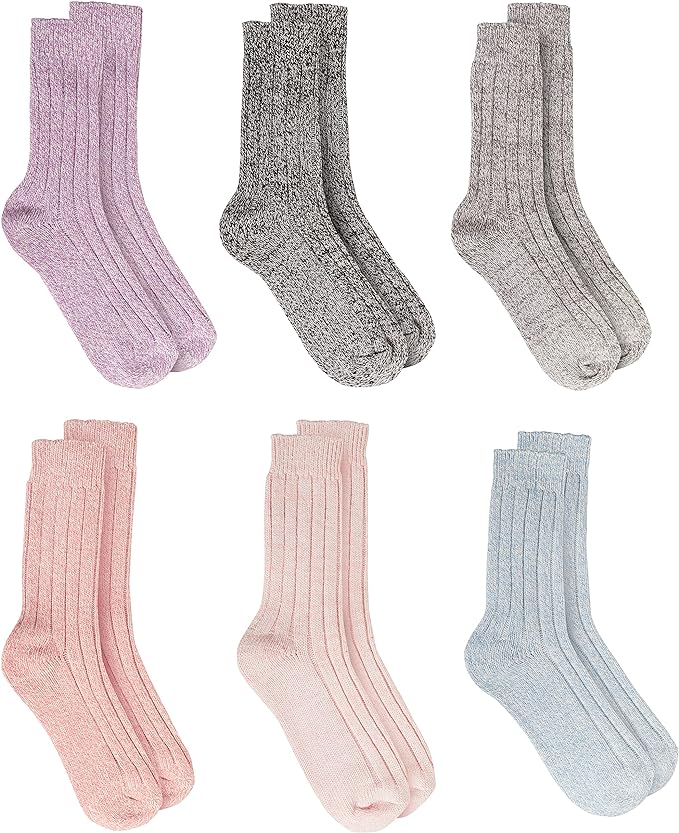 6 Pairs Chunky Wool Thermal Socks for Women Warm Thick Insulated Winter Socks for Outdoor Activities and Work Boots Size UK 4-7 EU 37-40 Assorted Colours Sock Stack. Buy now for £12.00.