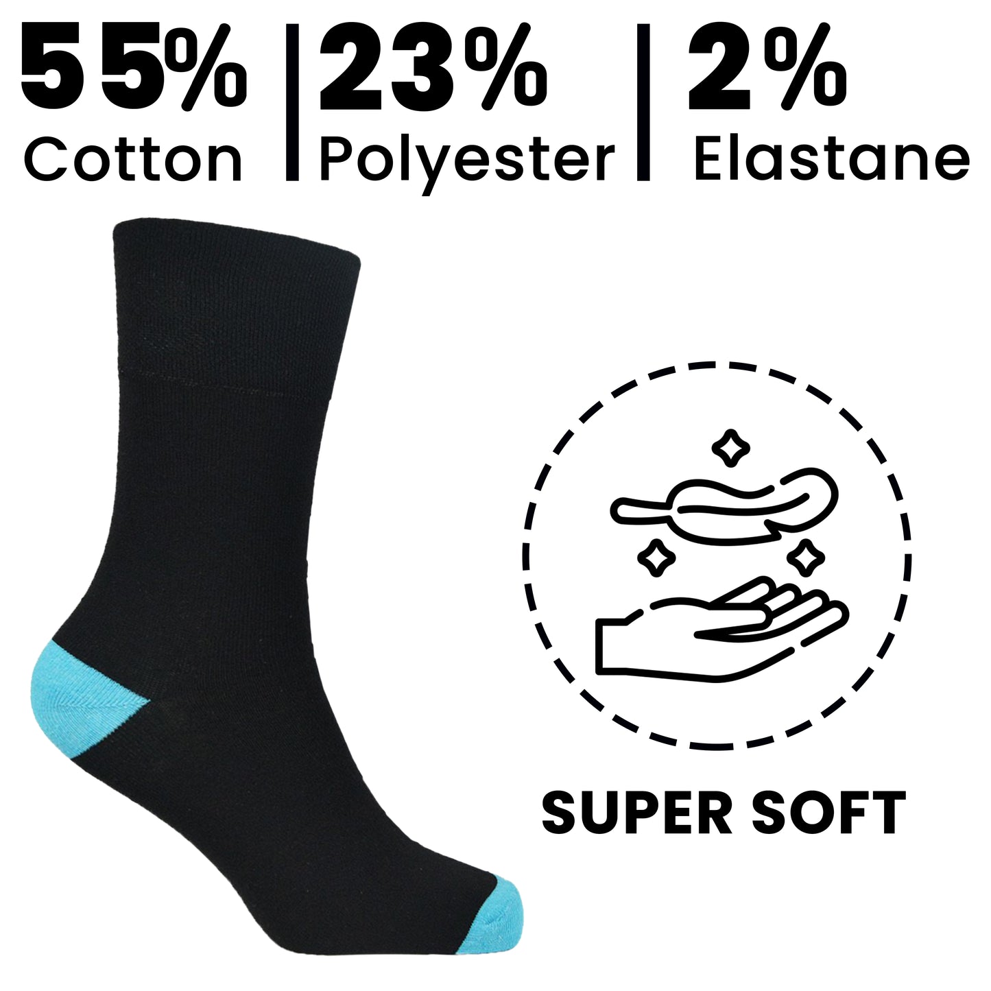 6 Pairs Men's Non-Elastic Diabetic Socks Soft Top Cotton Antibacterial Moisture-Wicking Black Sizes 6-11 by Sock Stack. Buy now for £10.00.