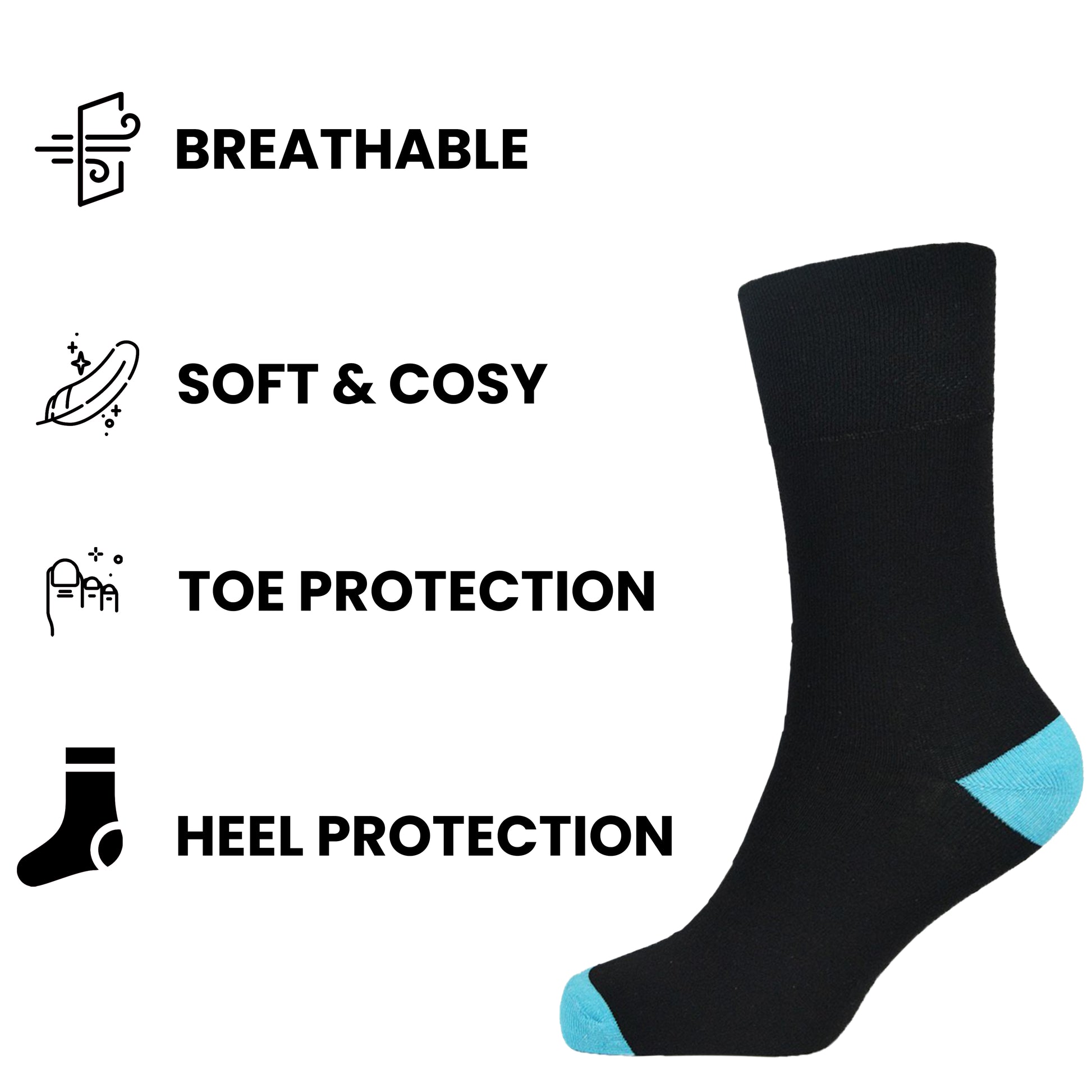 6 Pairs Men's Non-Elastic Diabetic Socks Soft Top Cotton Antibacterial Moisture-Wicking Black Sizes 6-11 by Sock Stack. Buy now for £10.00.