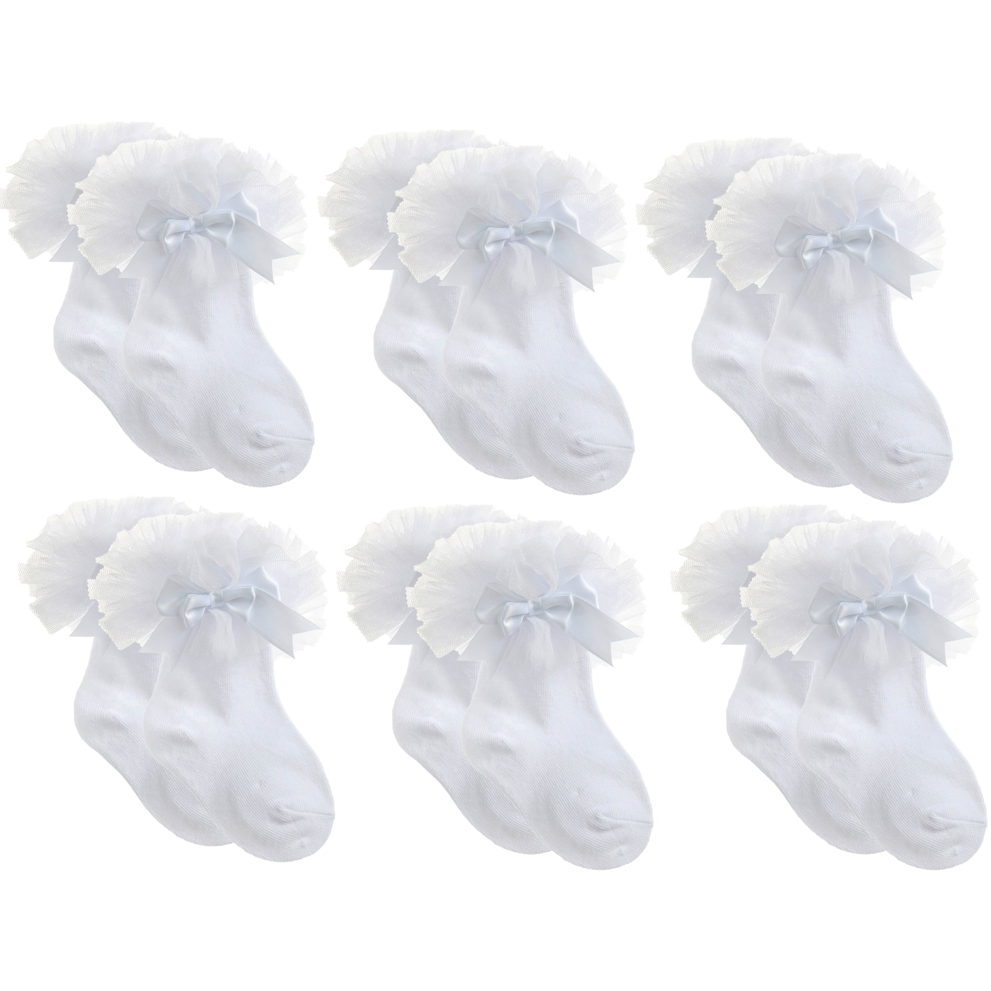 6 Pairs White Girls Tutu Frilly Ankle Socks with Lace & Bow Super Soft Wedding Christening Sock by Sock Stack. Buy now for £10.00.