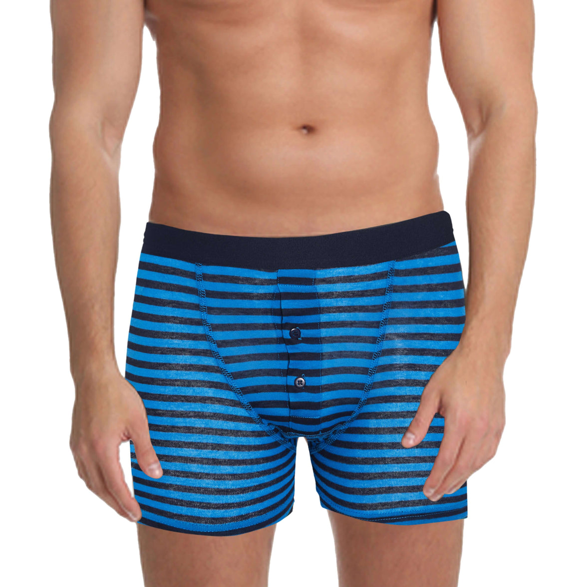 6 Pack Blue Navy Striped Cotton Stretch Boxer Shorts Menswear Classic Breathable Activewear Soft and Durable Underwear by Sock Stack Boxer Shorts