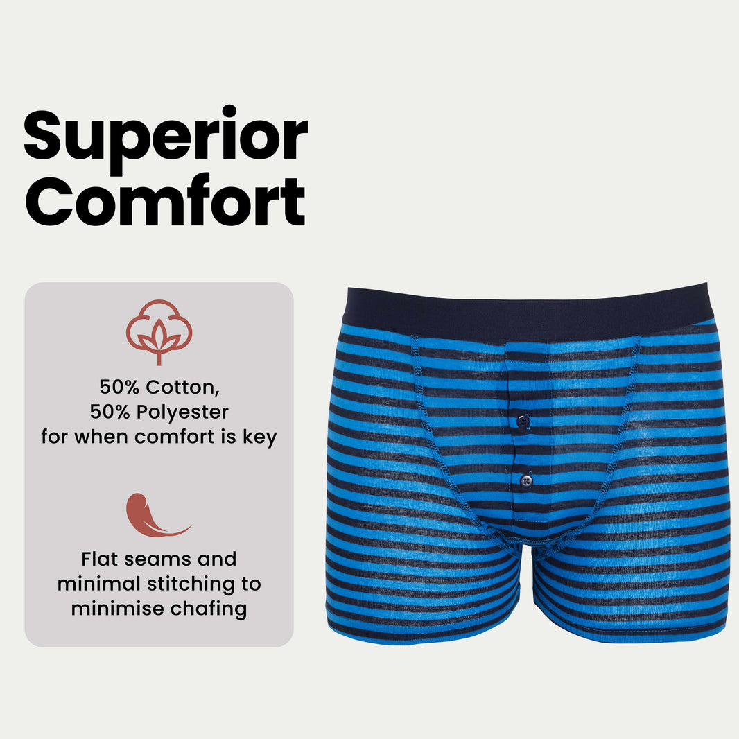 6 Pack Blue Navy Striped Cotton Stretch Boxer Shorts Menswear Classic Breathable Activewear Soft and Durable Underwear by Sock Stack Boxer Shorts