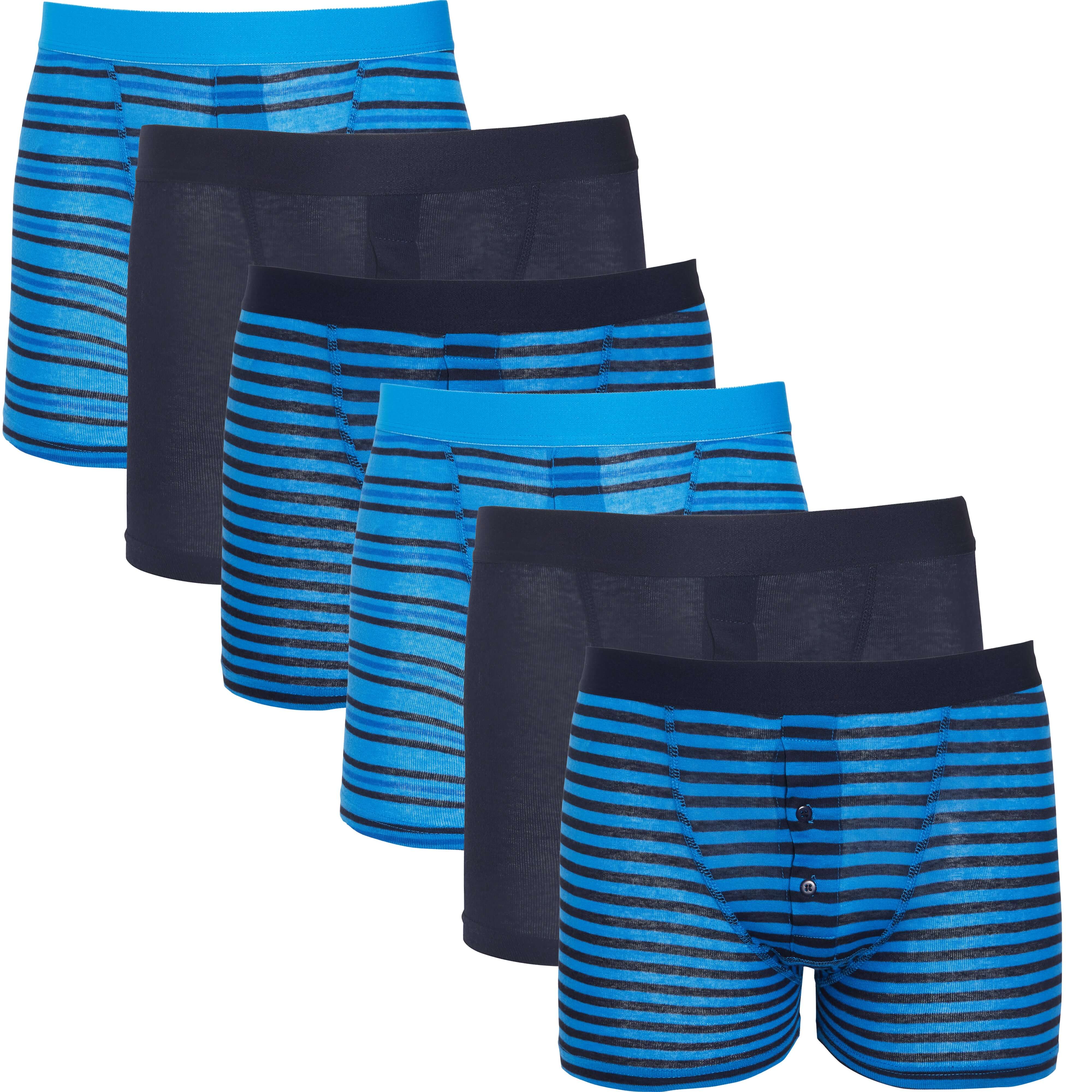 6 Pack Blue Navy Striped Cotton Stretch Boxer Shorts Menswear Classic ...