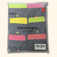 6 Pack Classic Menswear Black Cotton Blend Boxer Shorts Breathable Activewear Comfortable Stretch Colourful Waistband Durable Lightweight Button Fly Underwear MB08 by Sock Stack Boxer Shorts