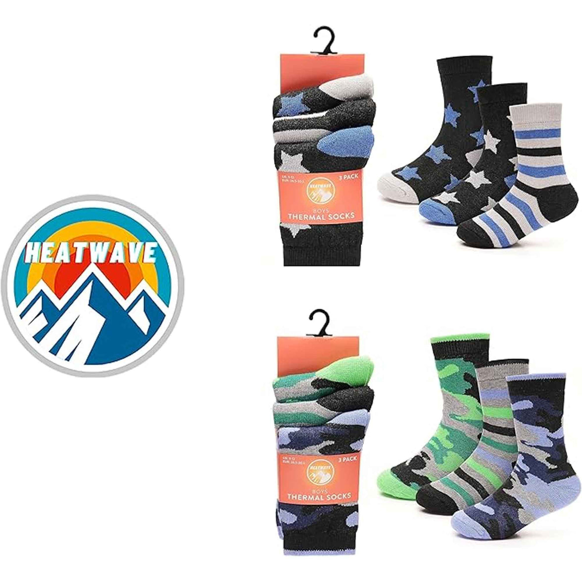 6 Pack Kids Thermal Socks Boys Girls Winter Boot Socks Non-Slip Cushioned Warm Durable Footwear Assorted Colors Sizes 4-13 Years by Heatwave Thermalwear Socks