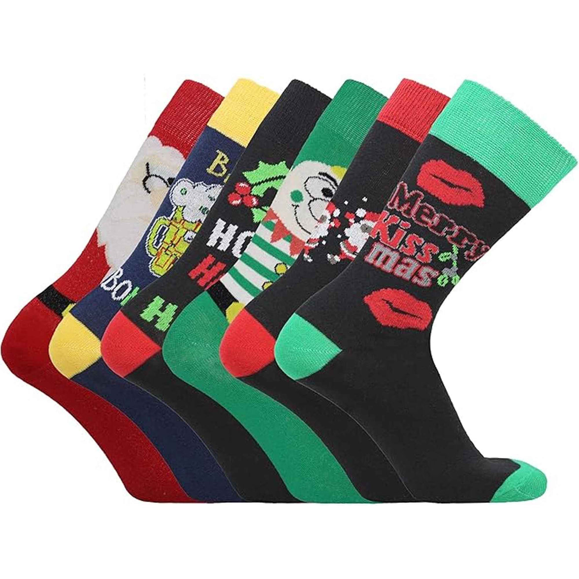 6 Pack Men's Christmas Socks Cotton Rich Holiday Designs Festive Santa Snowman Holly Turkey Comfortable Warm Gift UK 6-11 EUR 39-45 by Sock Stack ASSORTED / 6-11 Socks