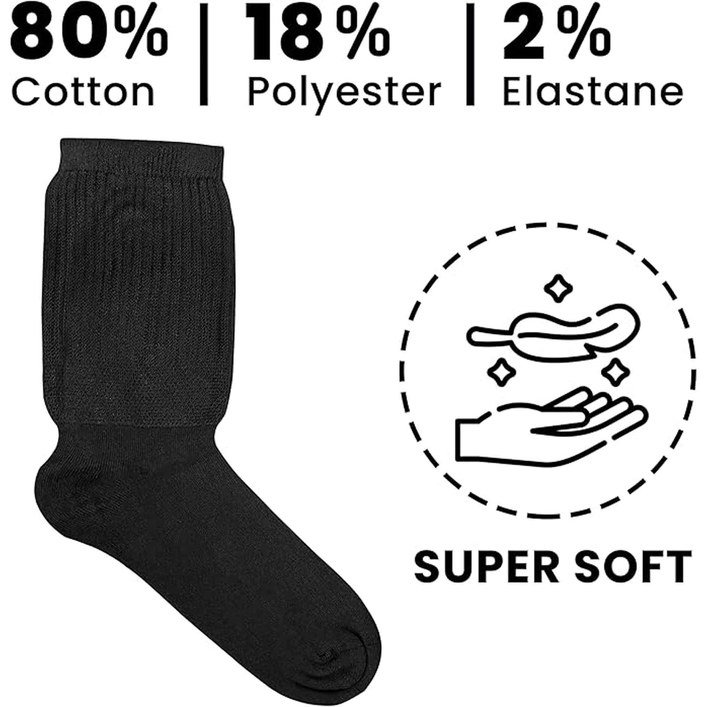 6 Pack Men's Extra Wide Non-Elastic Diabetic Socks Super Soft Breathable Moisture-Wicking Antibacterial Sustainable Cotton Black UK Sizes 6-11 by Sock Stack Socks