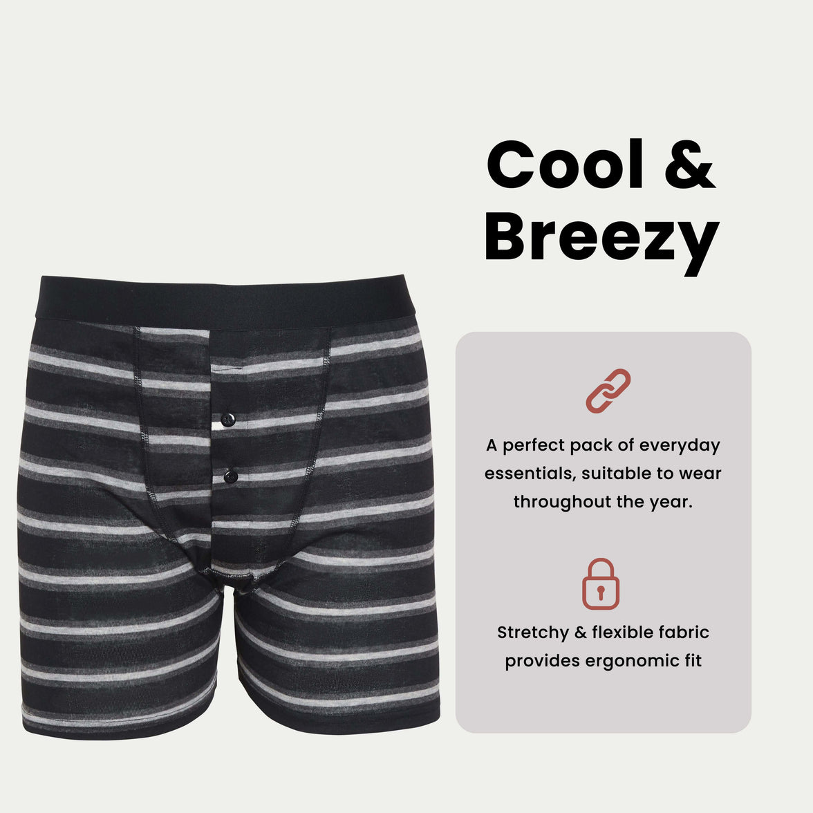 6 Pack Striped Black Grey Cotton Stretch Boxer Shorts Menswear Classic Activewear Breathable Soft and Durable Underwear for Men by Sock Stack Boxer Shorts