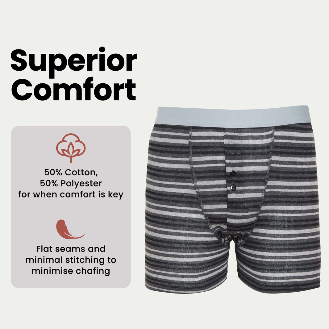6 Pack Striped Black Grey Cotton Stretch Boxer Shorts Menswear Classic Activewear Breathable Soft and Durable Underwear for Men by Sock Stack Boxer Shorts
