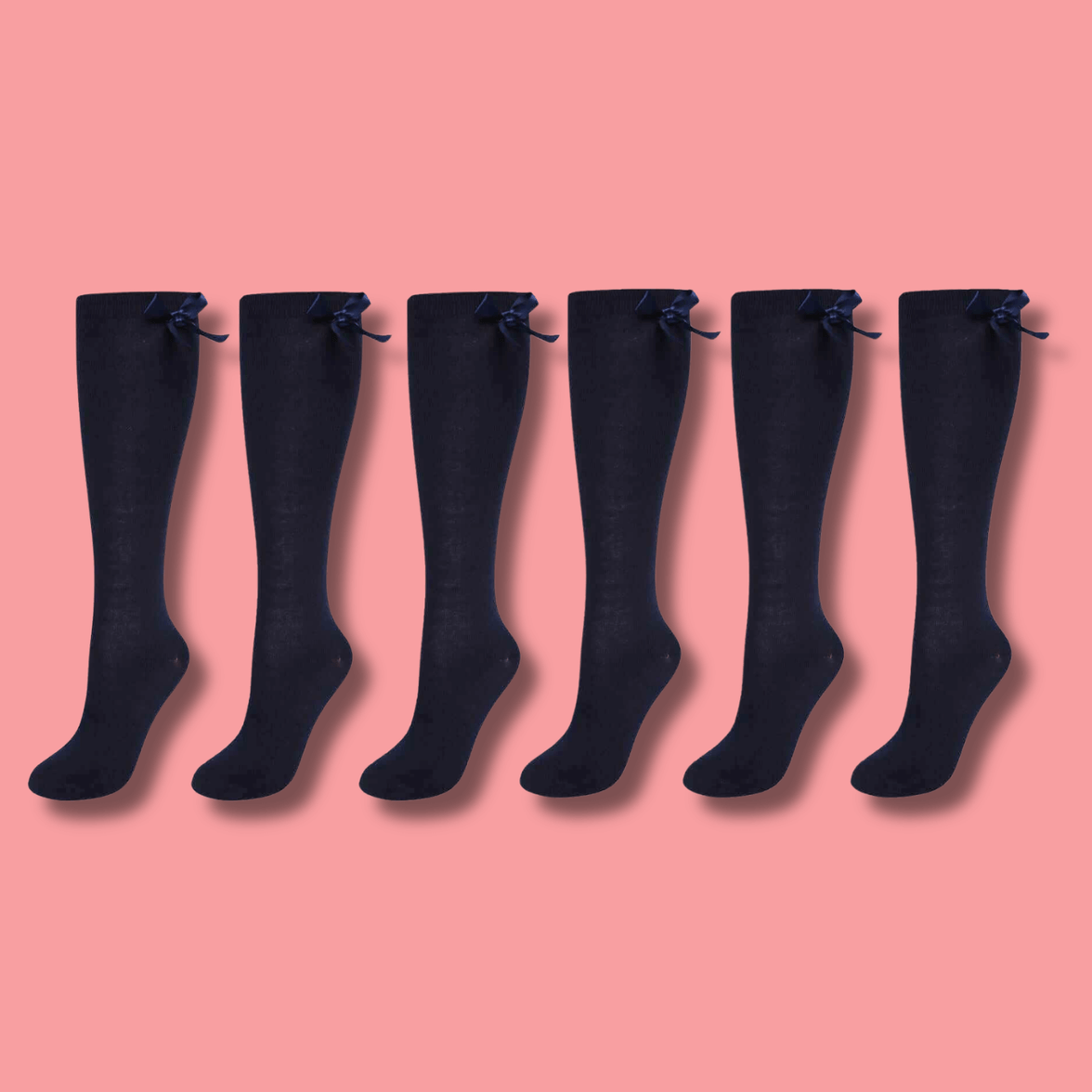 6 Pairs Girls Knee High Socks With Ribbon Bows Back To School Cotton Rich Long Socks Stylish Comfortable Durable For Uniforms Everyday Wear Ages 2-16 Years by Sock Stack NAVY / 9-12 Socks