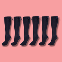 6 Pairs Girls Knee High Socks With Ribbon Bows Back To School Cotton Rich Long Socks Stylish Comfortable Durable For Uniforms Everyday Wear Ages 2-16 Years by Sock Stack NAVY / 9-12 Socks