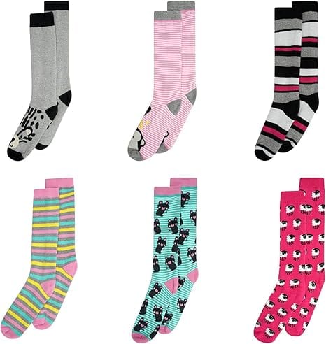 6 Pairs Kids Welly Socks Cotton Rich Long Wellington Boot Socks for Boys and Girls by Sock Stack 6-8 / Girls Socks