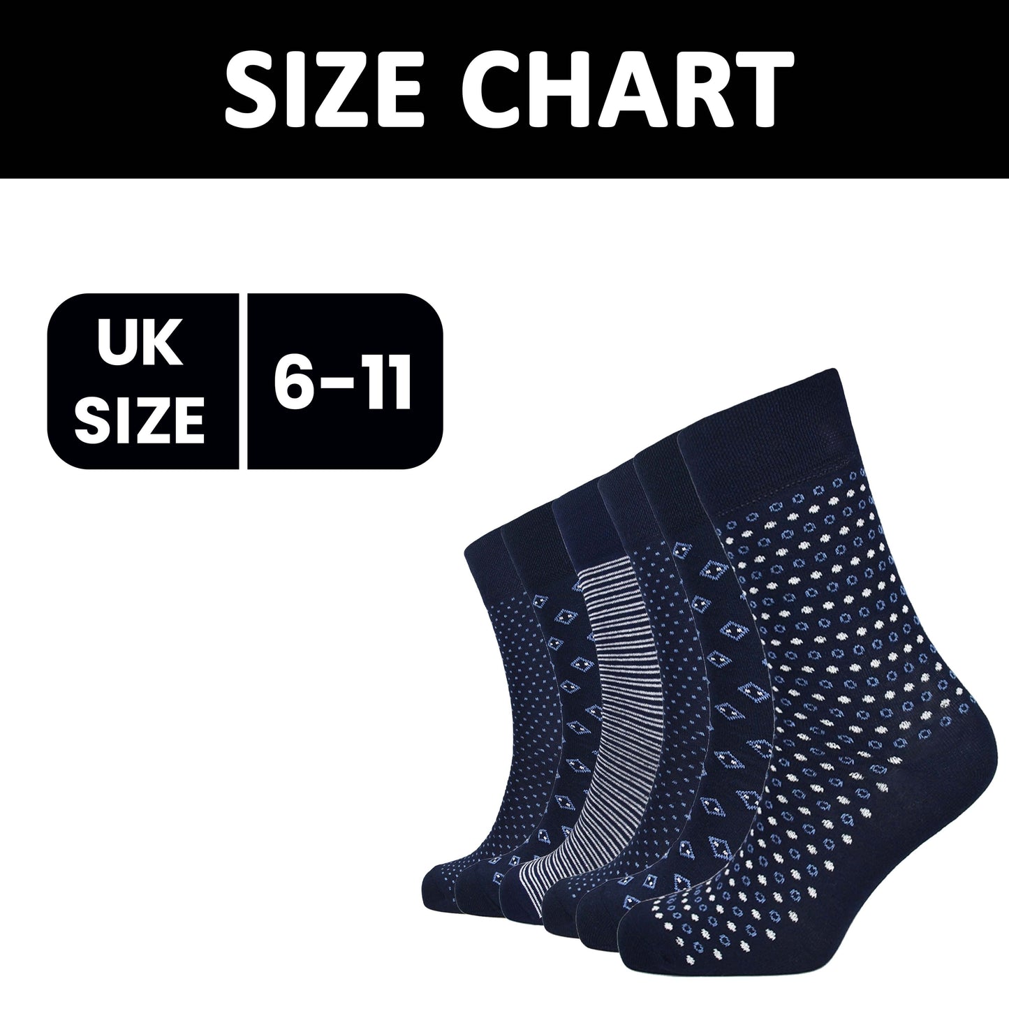 6 Pairs Men's Diabetic Socks Non Elastic Soft Top Moisture-Wicking Antibacterial Cotton Blend Comfortable Size 6-11 Navy by Sock Stack UK 6-11 / NAVY MIX Socks
