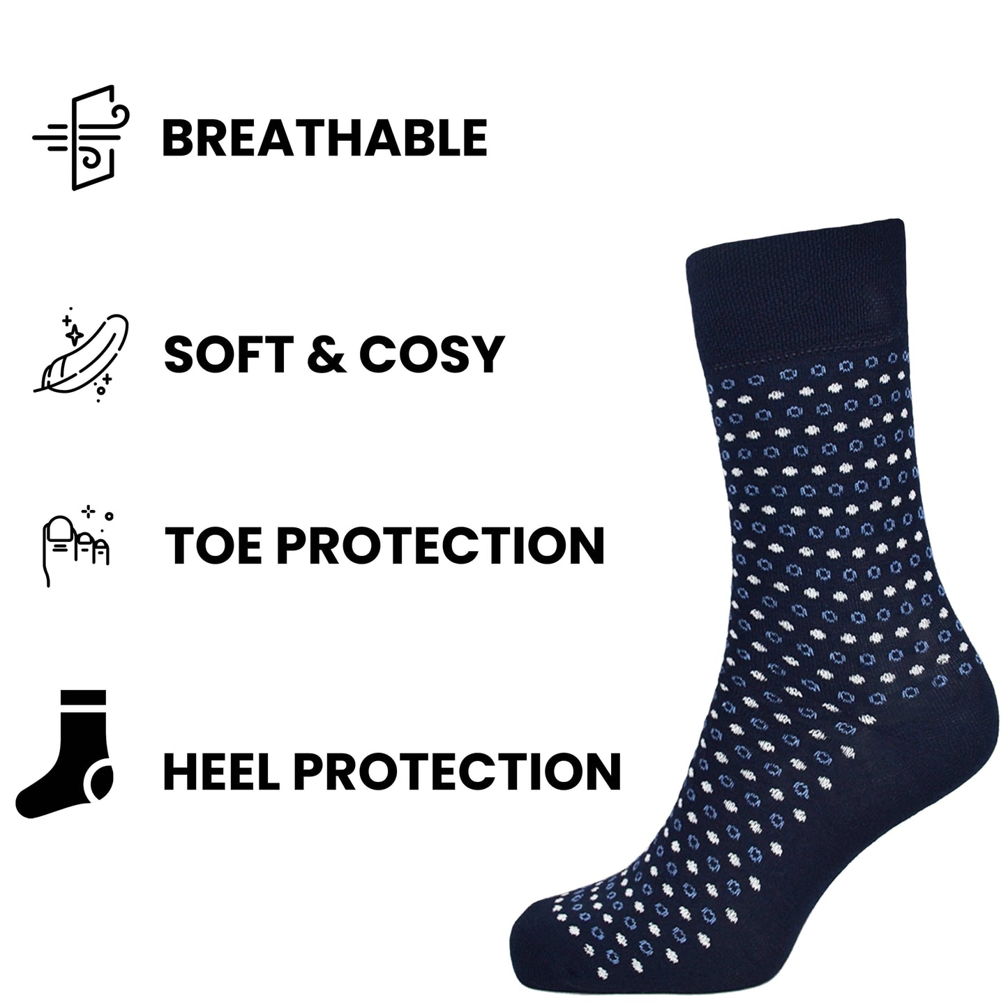 6 Pairs Men's Diabetic Socks Non Elastic Soft Top Moisture-Wicking Antibacterial Cotton Blend Comfortable Size 6-11 Navy by Sock Stack UK 6-11 / NAVY MIX Socks