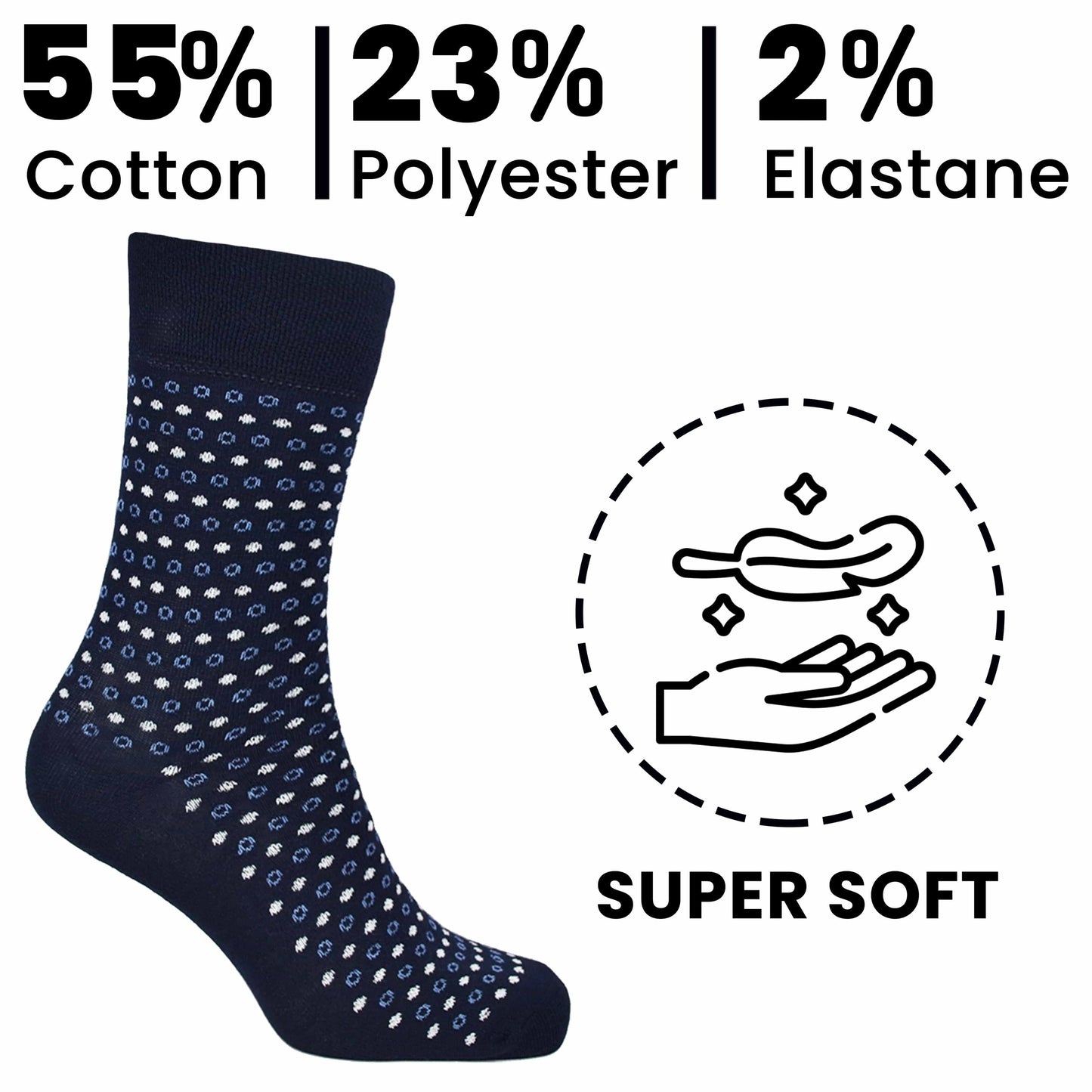 6 Pairs Men's Diabetic Socks Non Elastic Soft Top Moisture-Wicking Antibacterial Cotton Blend Comfortable Size 6-11 Navy by Sock Stack UK 6-11 / NAVY MIX Socks