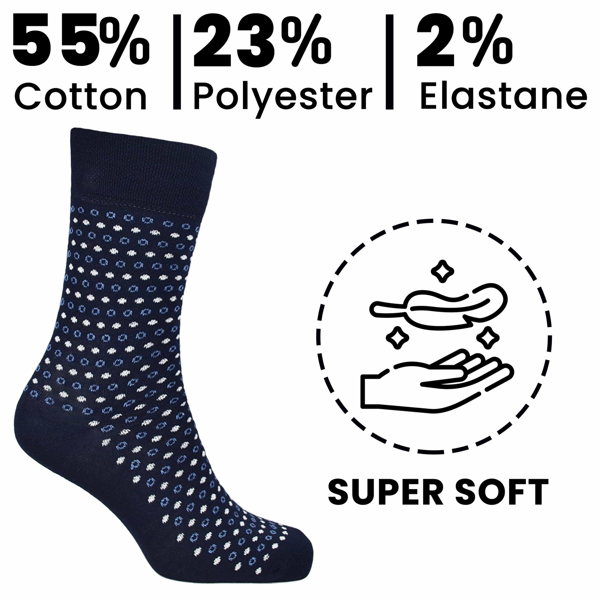 6 Pairs Men's Diabetic Socks Non Elastic Soft Top Moisture-Wicking Antibacterial Cotton Blend Comfortable Size 6-11 Navy by Sock Stack UK 6-11 / NAVY MIX Socks