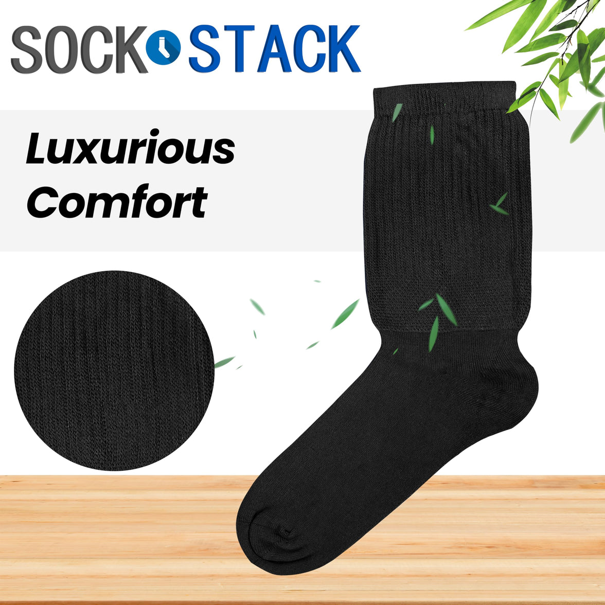6 Pairs Men’s Extra Wide Bamboo Socks Ultra Soft Loose Top Non Elastic Gentle Cuff Breathable Everyday Wear UK 6-11 by Sock Stack Socks
