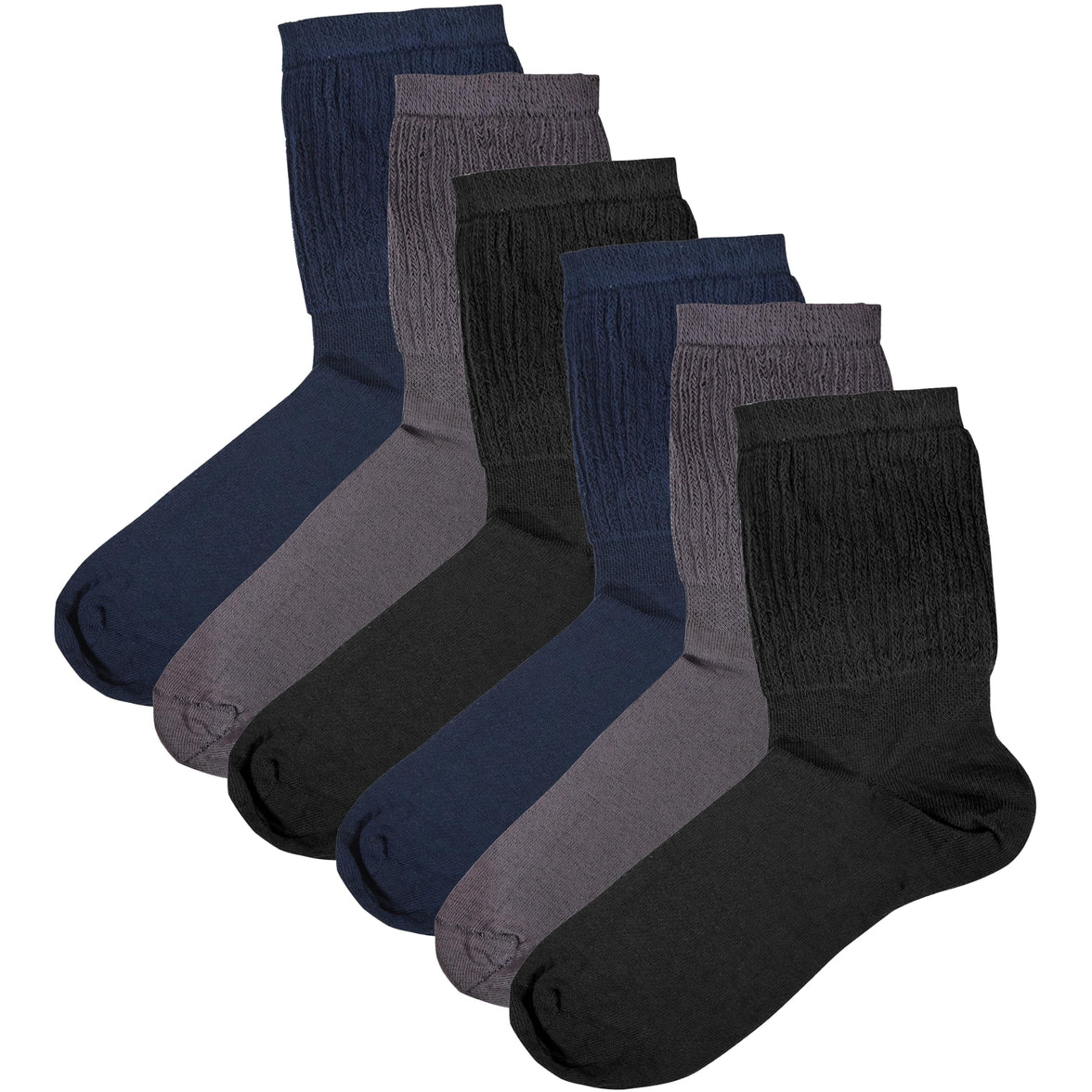6 Pairs Men's Extra Wide Diabetic Socks Non Elastic Loose Top Moisture-Wicking Antibacterial Breathable Cotton for Leg Swelling Sock Stack Black Navy Grey / 6-11 Socks
