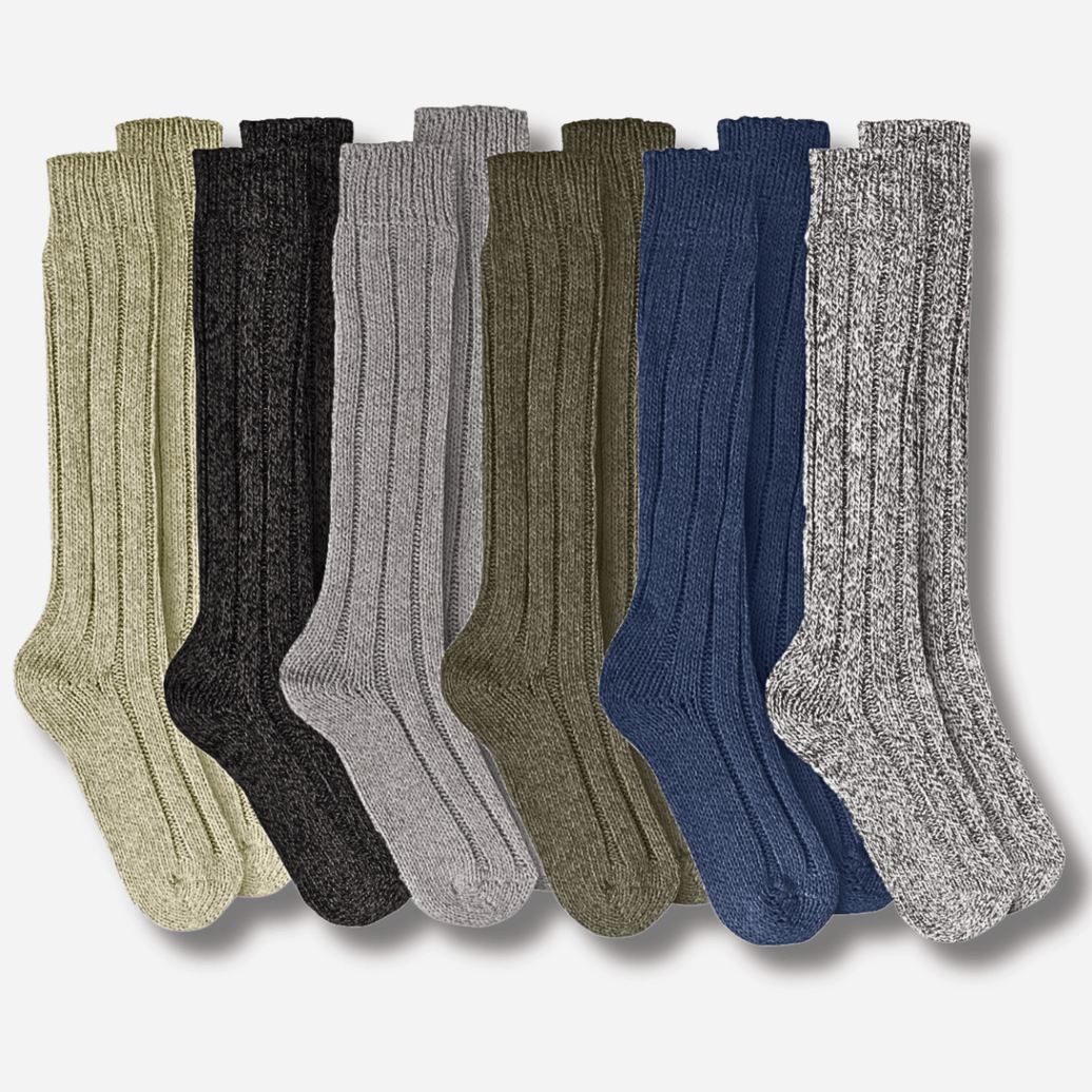 6 Pairs Men's Ultra Chunky Long Wool Thermal Socks for Outdoor Activities Warm Thick Insulated Winter Work Boots Sock UK Sizes 6-11 EU 39-45 Assorted Colours by Sock Stack Socks